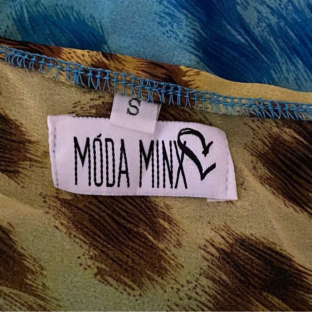 Moda Minx Dress Turquoise Leopard Print Long Sleeve Split Hem Maxi Size Small - Picture 10 of 10